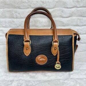 Vintage Dooney and Bourke Black Pebble Grain Leather and Brown Satchel Handbag